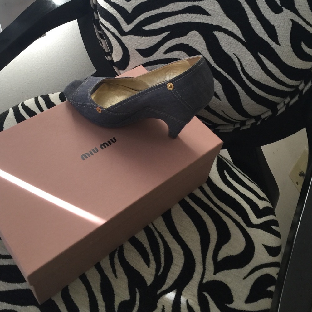 Miu Miu wedge blue jean slipper👠